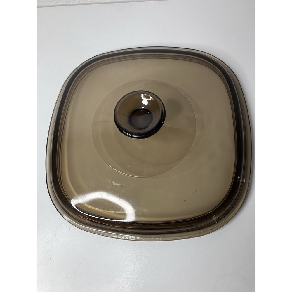 Vintage 3 Pyrex A9C Amber Square Glass Lid 8.5 Inch Replacement Cover USA Brown